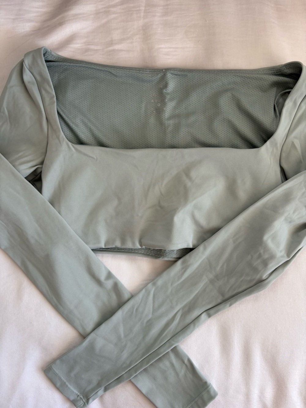 CSB Long Sleeve Square Neck Crop Top in Sage Green with Shorts Set - Picture 5 of 7